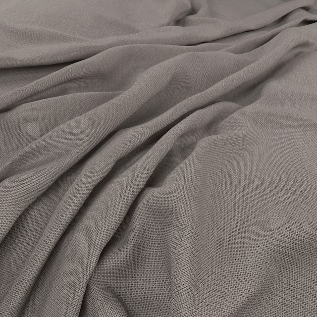 Warm stone-grey plain weave fabric draped in soft folds with fine texture