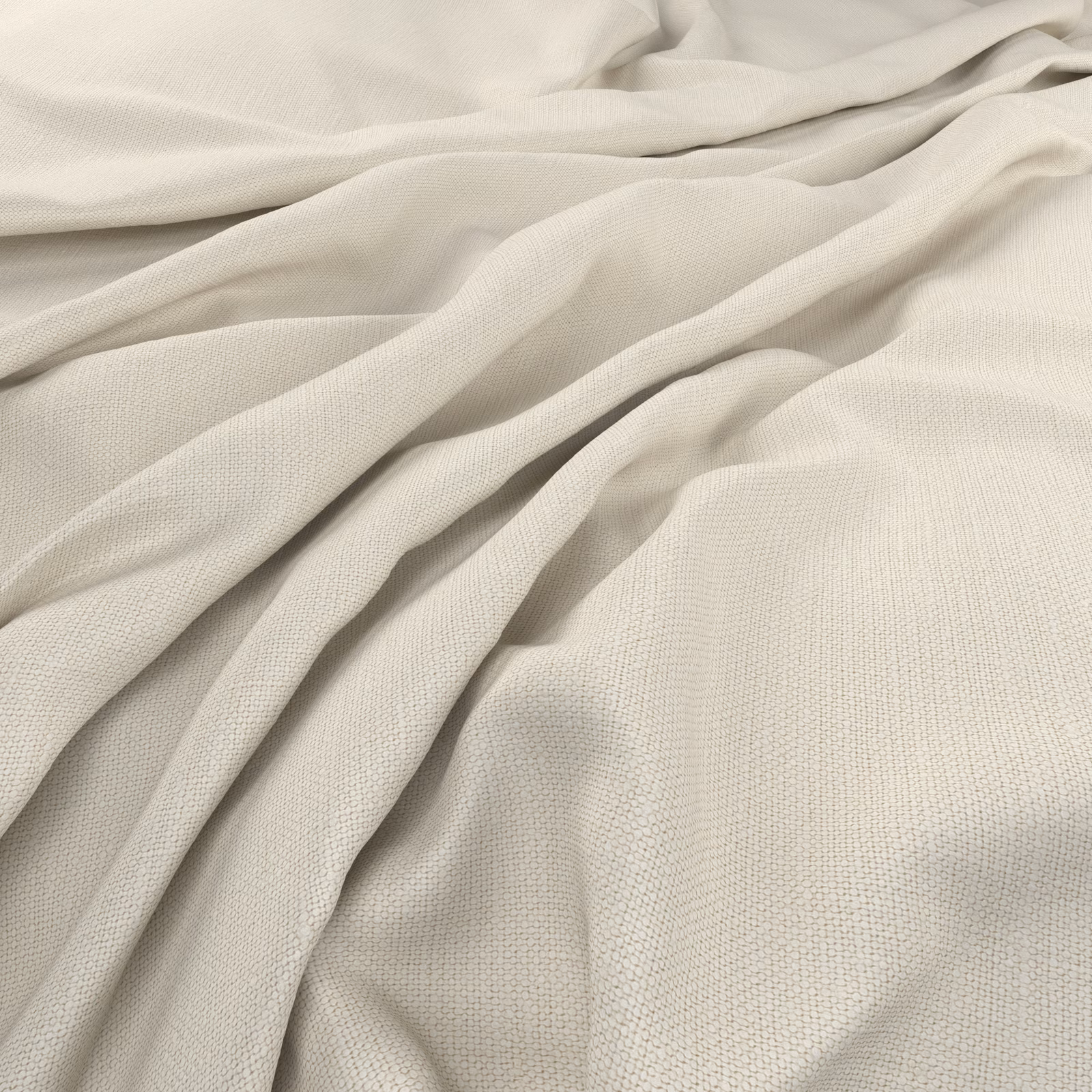 Warm ivory finely woven fabric gathered into soft fluid folds