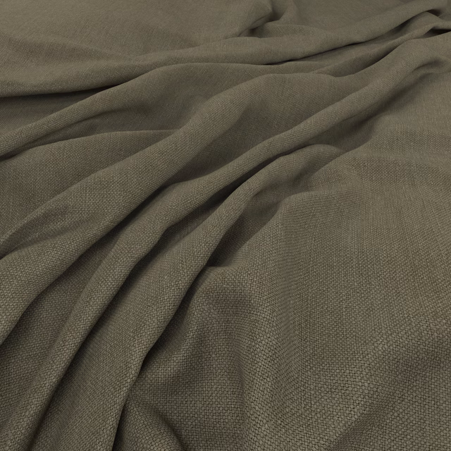 Muted olive-khaki plain weave fabric draped in soft folds with fine texture