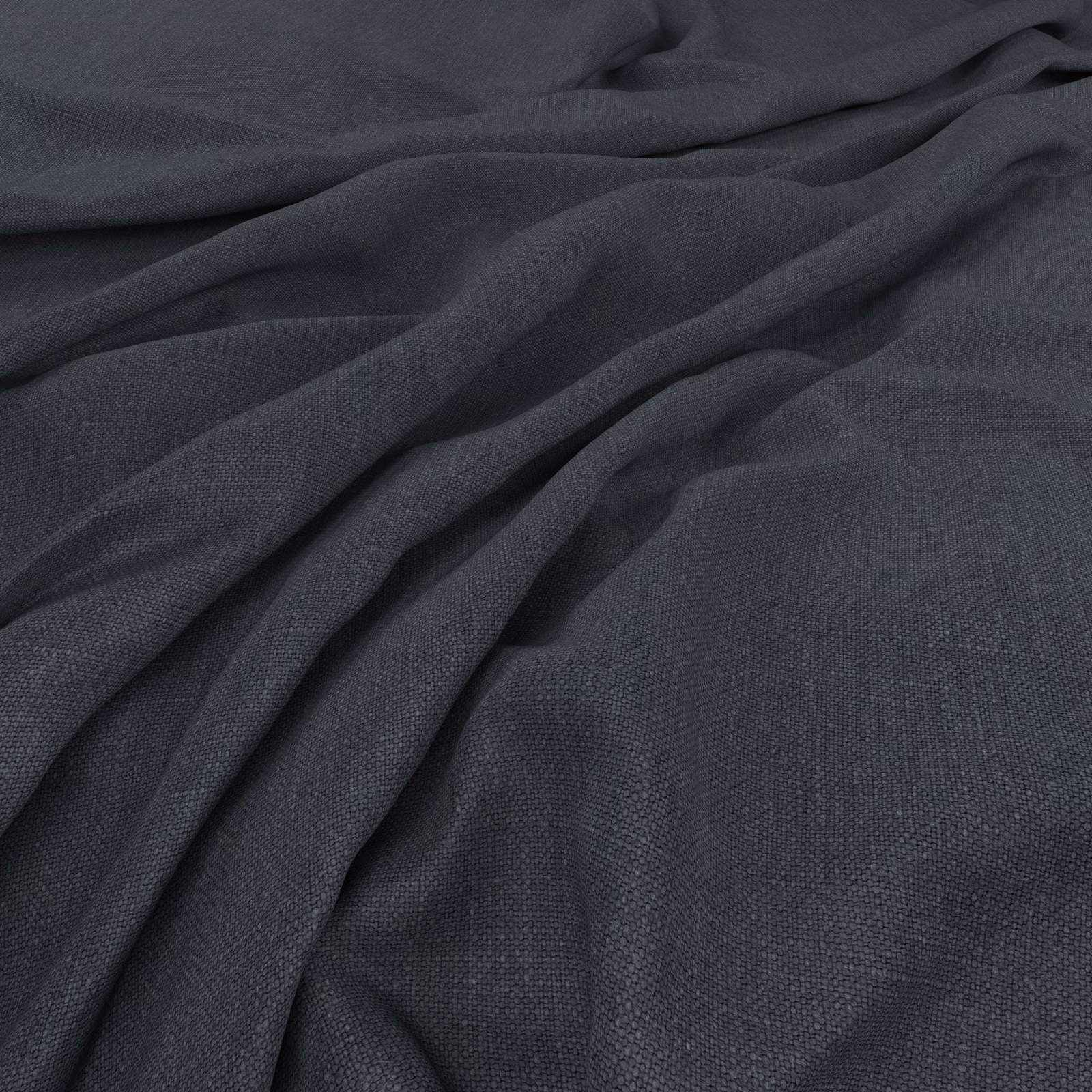 Deep blue-grey fine weave fabric gathered into soft, fluid folds