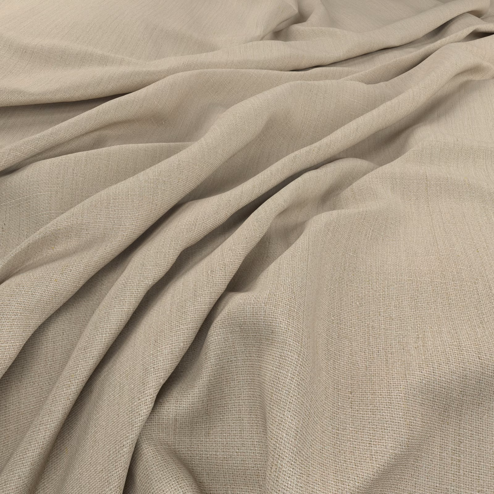 Warm oat beige fine weave gathered into softly shadowed flowing folds