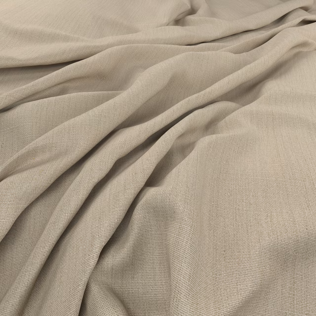 Warm oat beige fine weave gathered into softly shadowed flowing folds