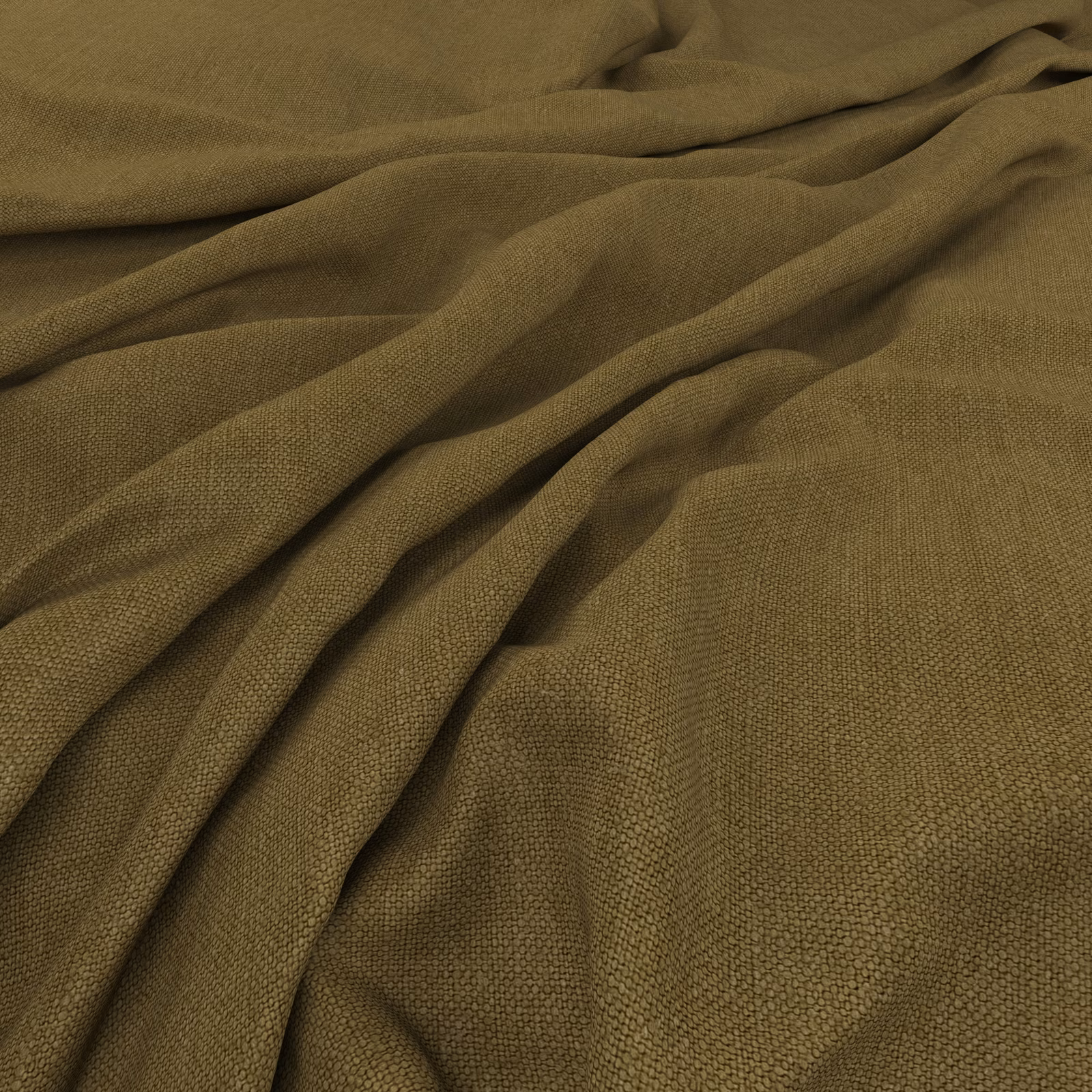 Draped olive-brown plain-weave fabric showing fine texture and deep soft folds
