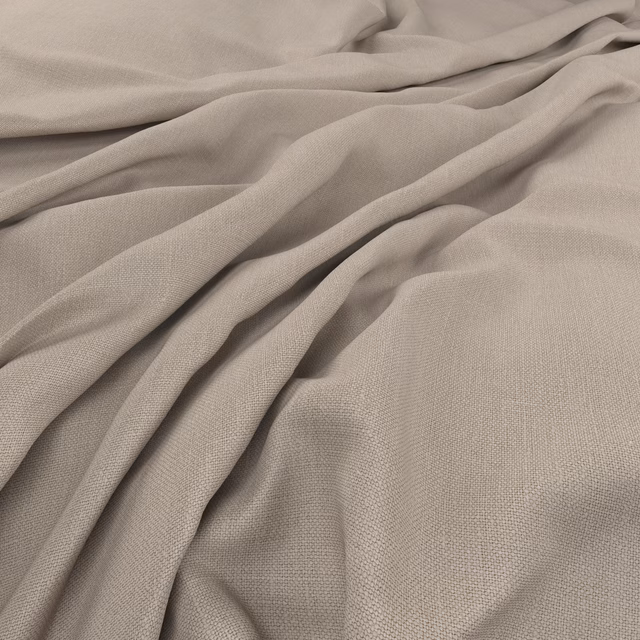 Warm greige plain-weave fabric gathered into soft, fluid folds