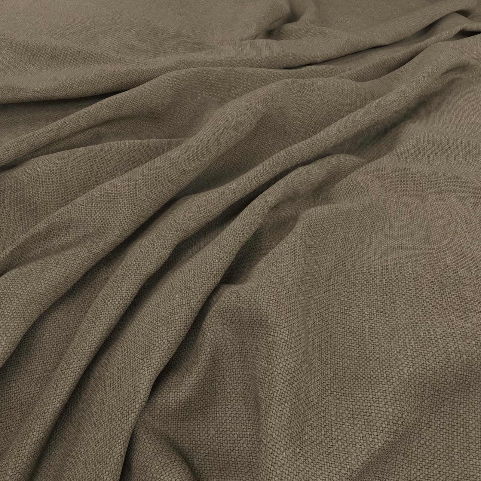 Muted sage-grey plain weave fabric gathered into soft, flowing folds