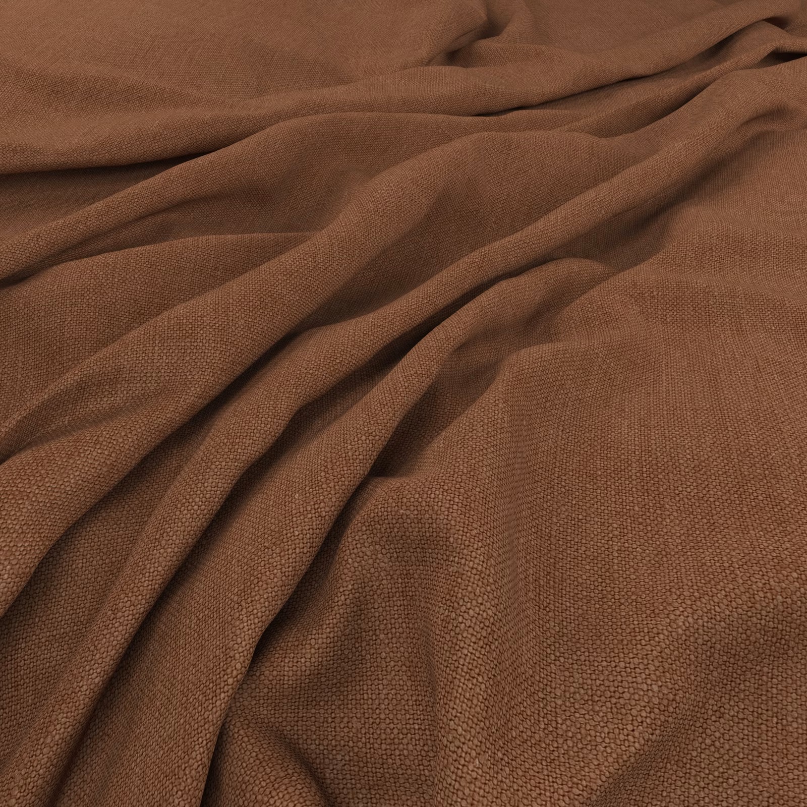 Warm chestnut brown plain-weave fabric shown in softly gathered folds