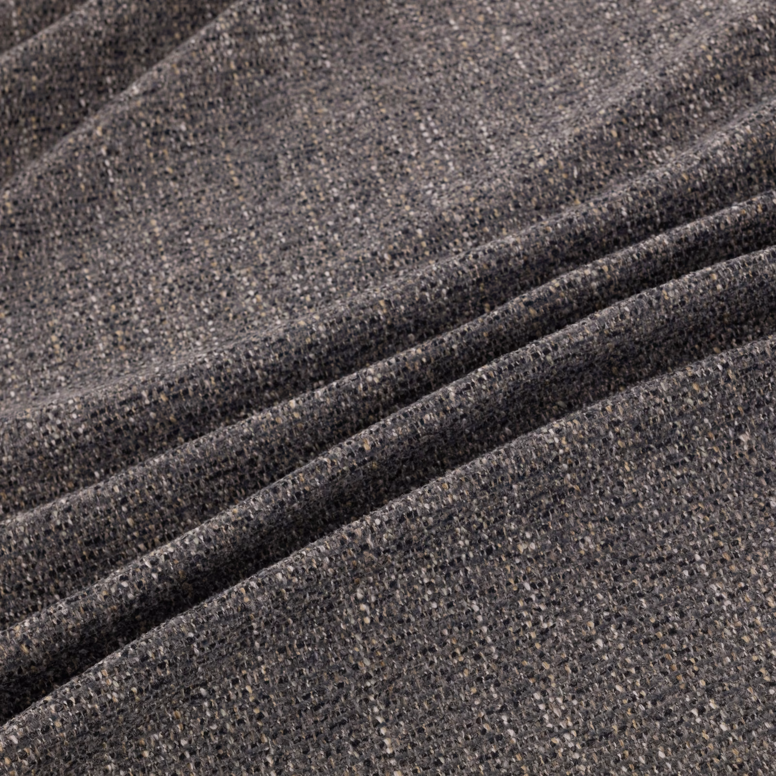 Charcoal-grey Arezzo fabric with a finely flecked weave draped into soft folds