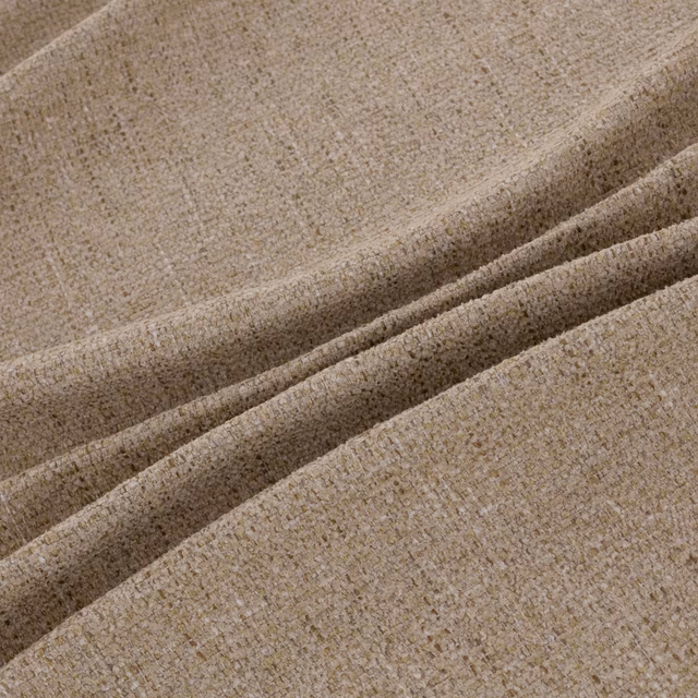 Warm oat-beige textile with a softly flecked woven texture shown in folded close-up