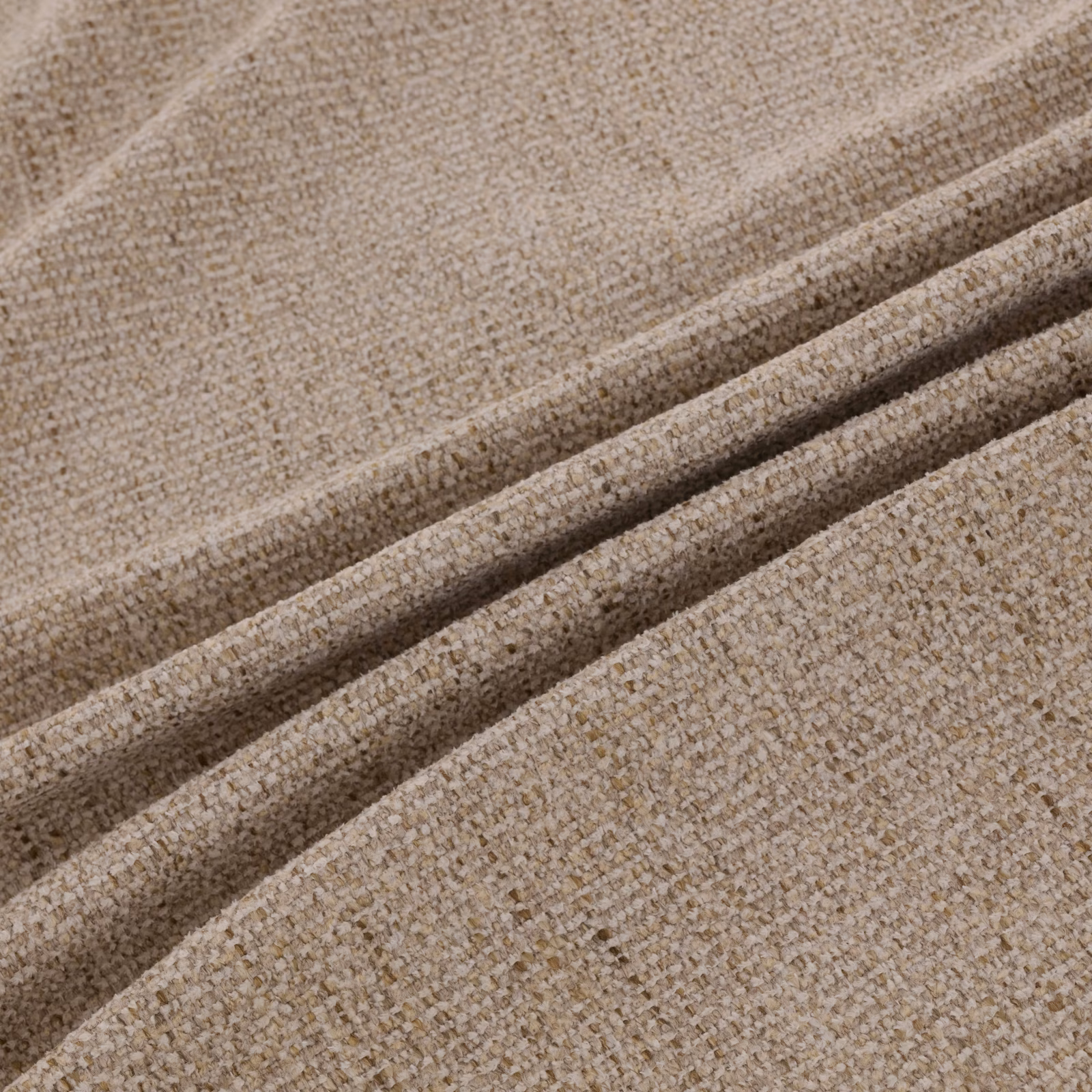 Warm taupe-beige close weave with flecked texture folded into soft ridges