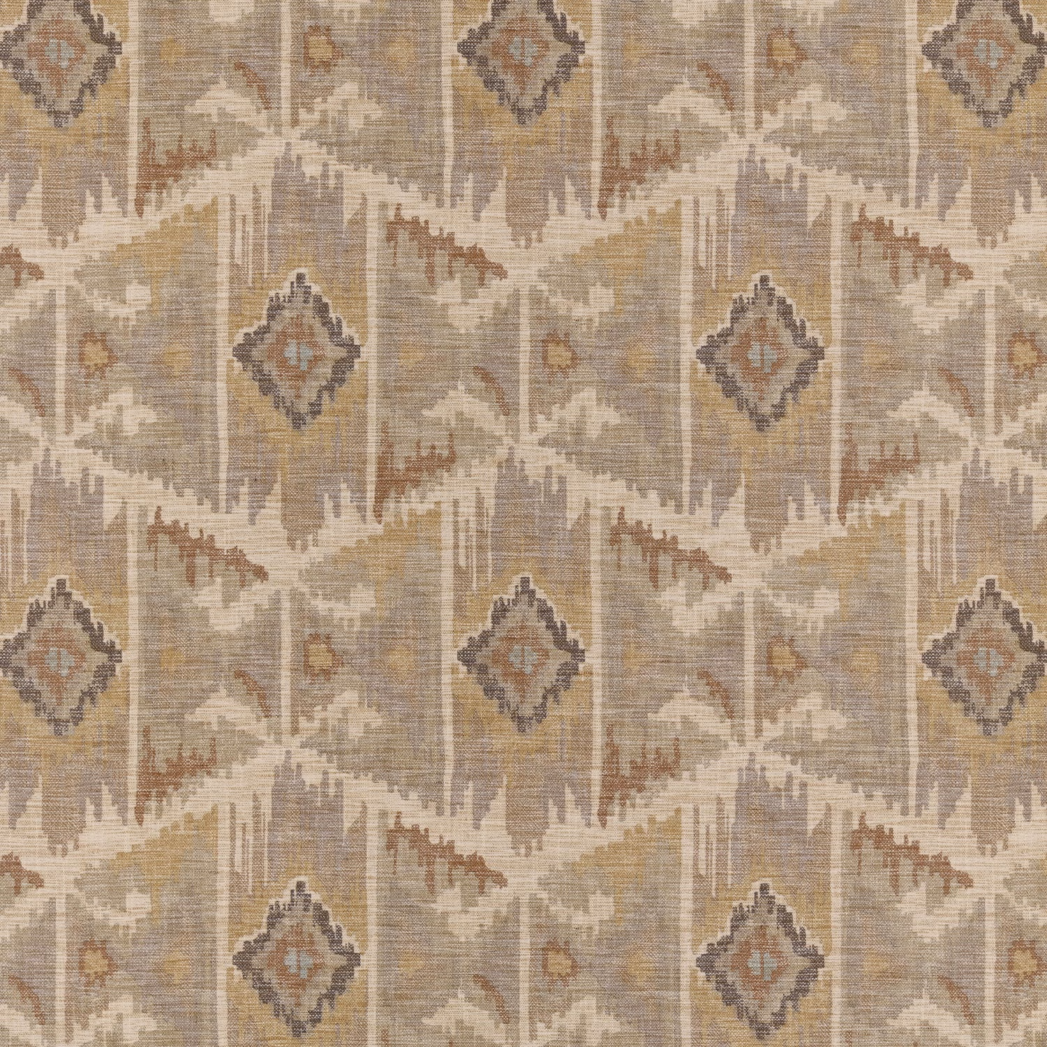 Warm natural beige woven textile with charcoal-edged diamonds and terracotta geometric accents