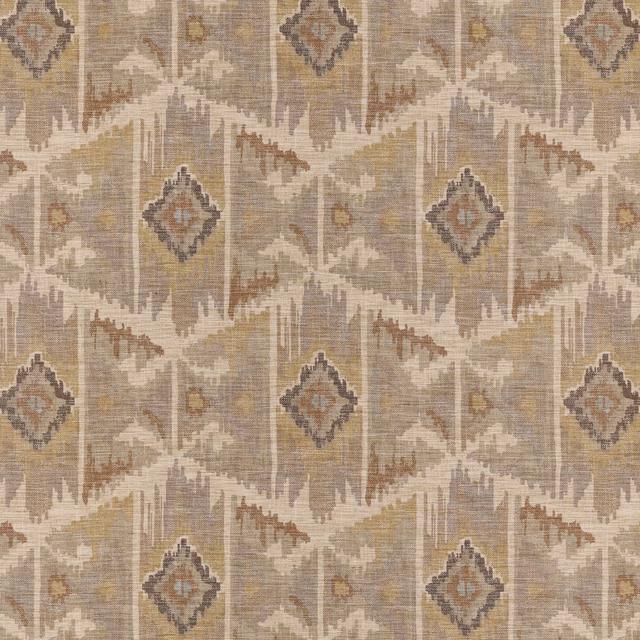 Warm natural beige woven textile with charcoal-edged diamonds and terracotta geometric accents