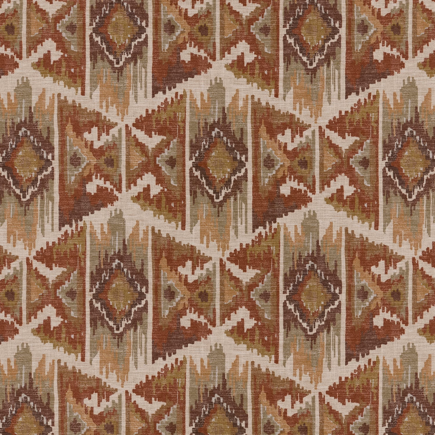 Textured Arundel Terracotta fabric with rust, cream, olive and taupe geometric diamonds