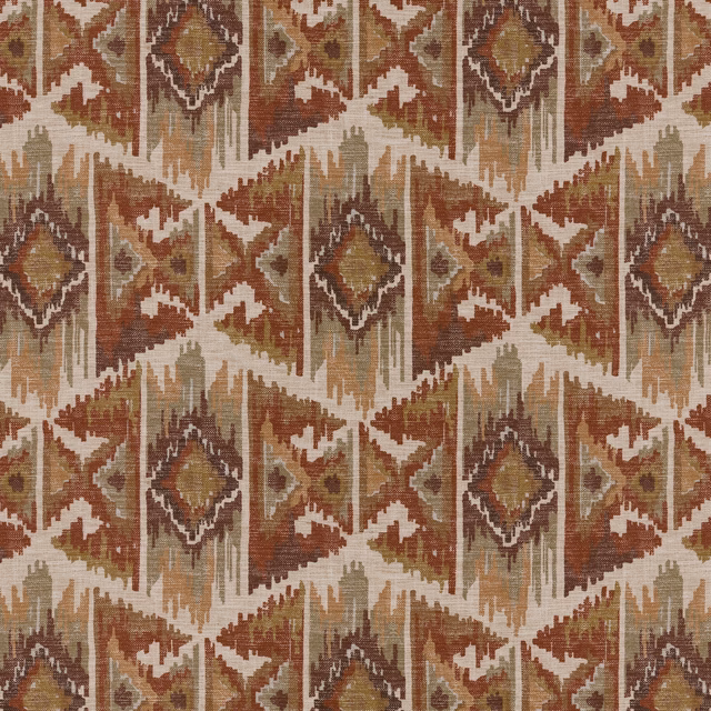 Textured Arundel Terracotta fabric with rust, cream, olive and taupe geometric diamonds