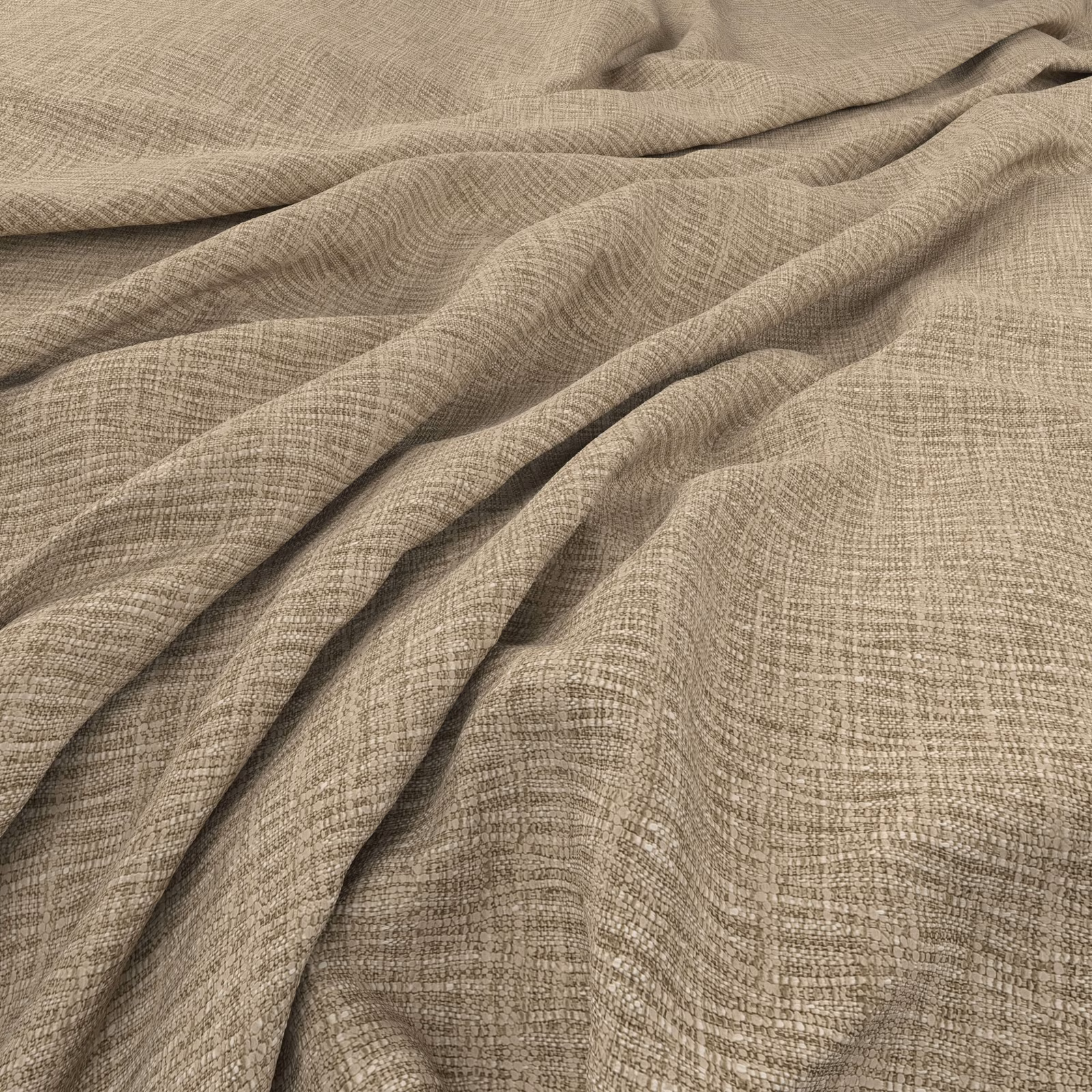 Warm taupe Astol fabric with fine irregular crossweave draped in soft folds
