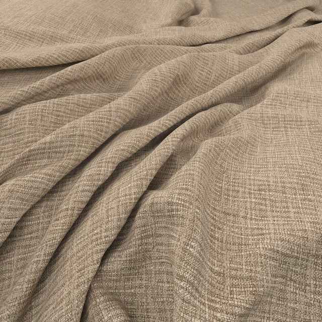 Warm taupe Astol fabric with fine irregular crossweave draped in soft folds