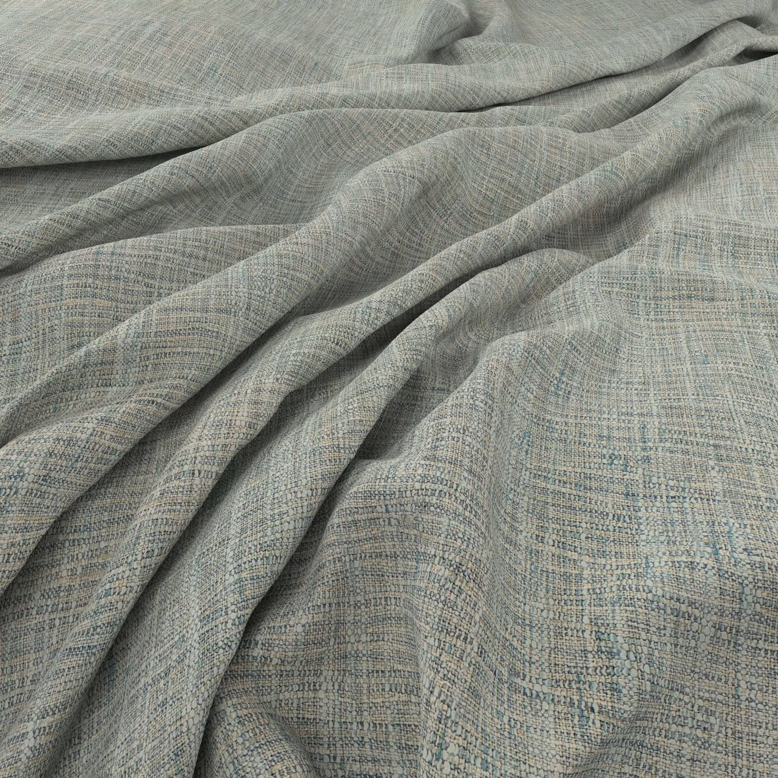 Muted seaglass blue-green woven cloth with fine crosshatch texture in soft folds