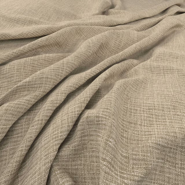 Warm stone taupe fabric with fine crosshatch weave gathered into soft folds
