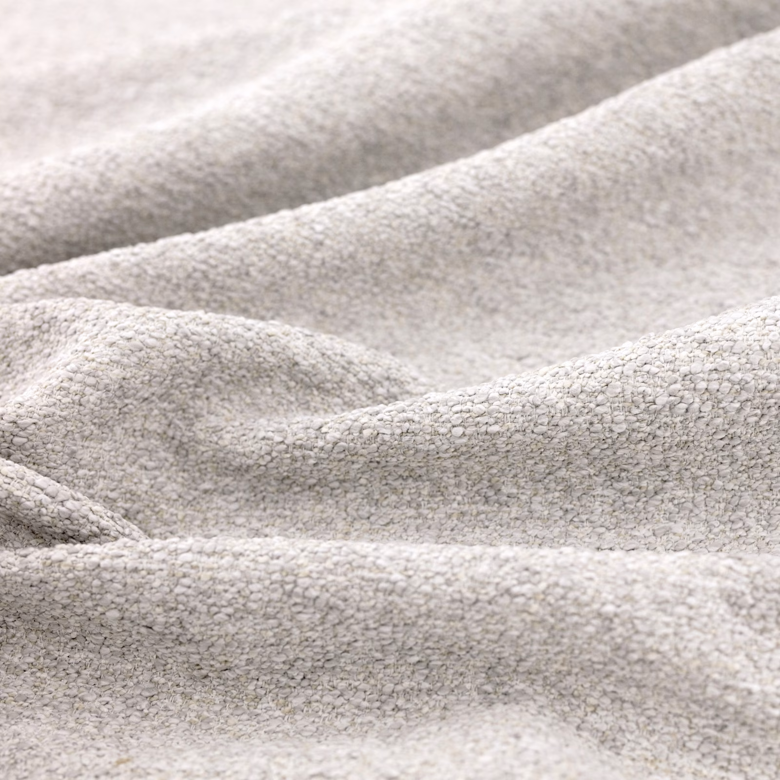 Pale greige Atlas Cocoon fabric with dense nubby weave draped into soft folds