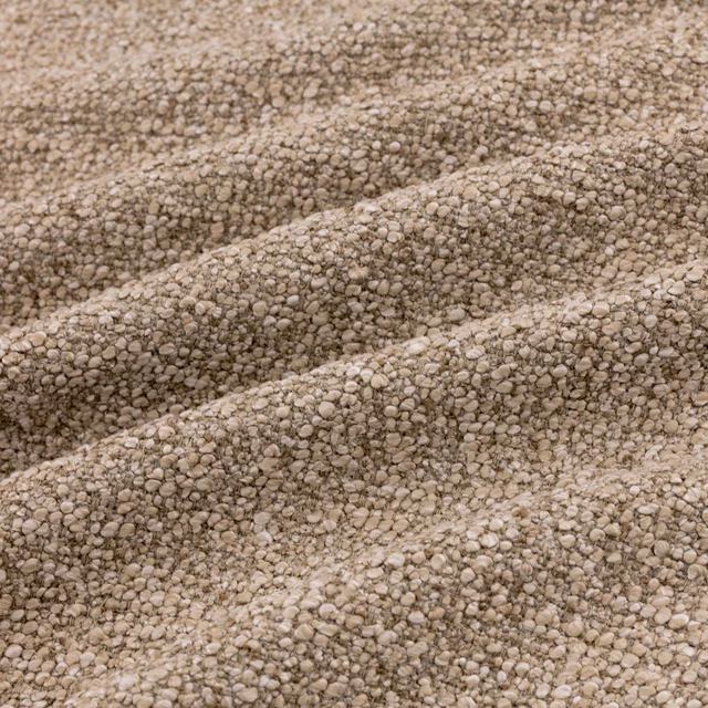 Warm taupe Atlas Hessian showing chunky irregular loops and softly heaped folds