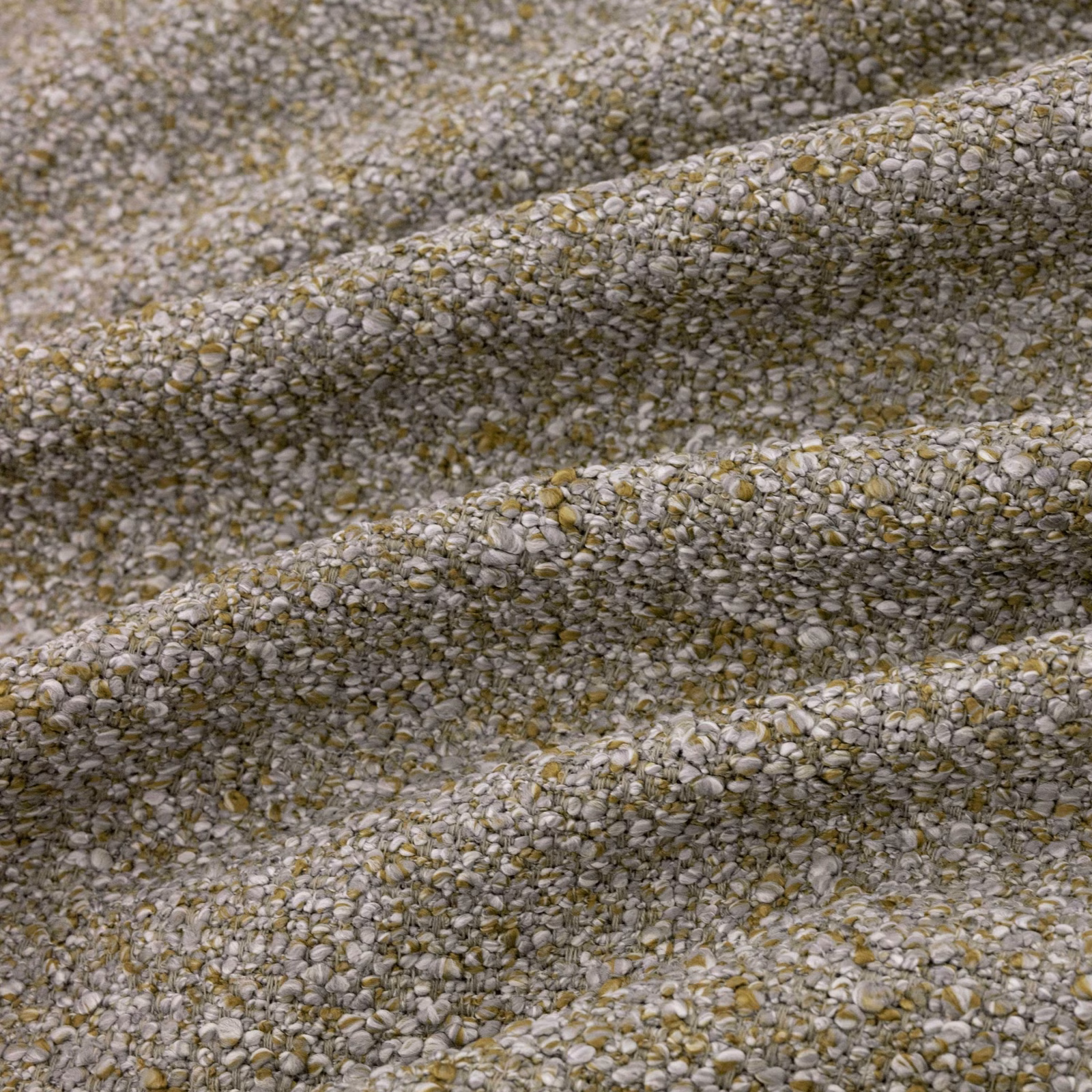 Khaki-grey Atlas fabric with chunky pebbled weave and subtle olive flecks