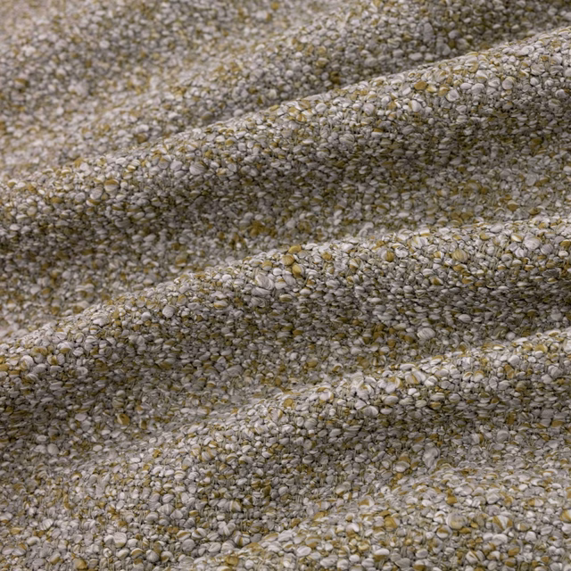 Khaki-grey Atlas fabric with chunky pebbled weave and subtle olive flecks