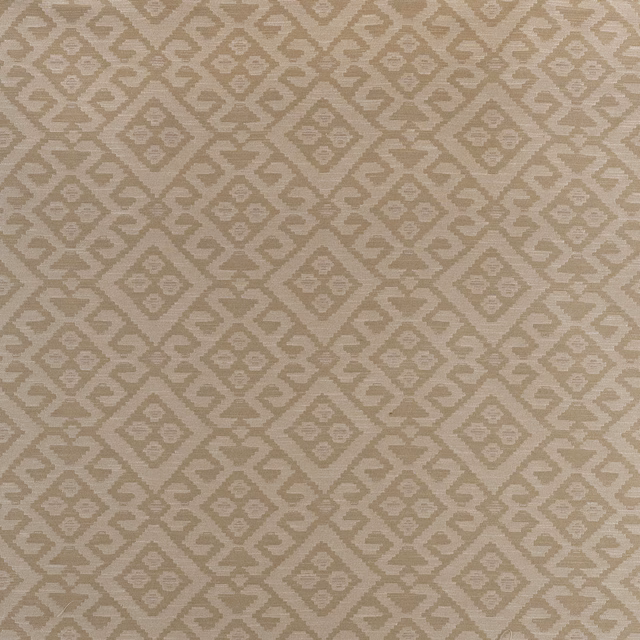 Muted taupe-beige woven fabric with repeating diamond motifs and subtle tonal texture