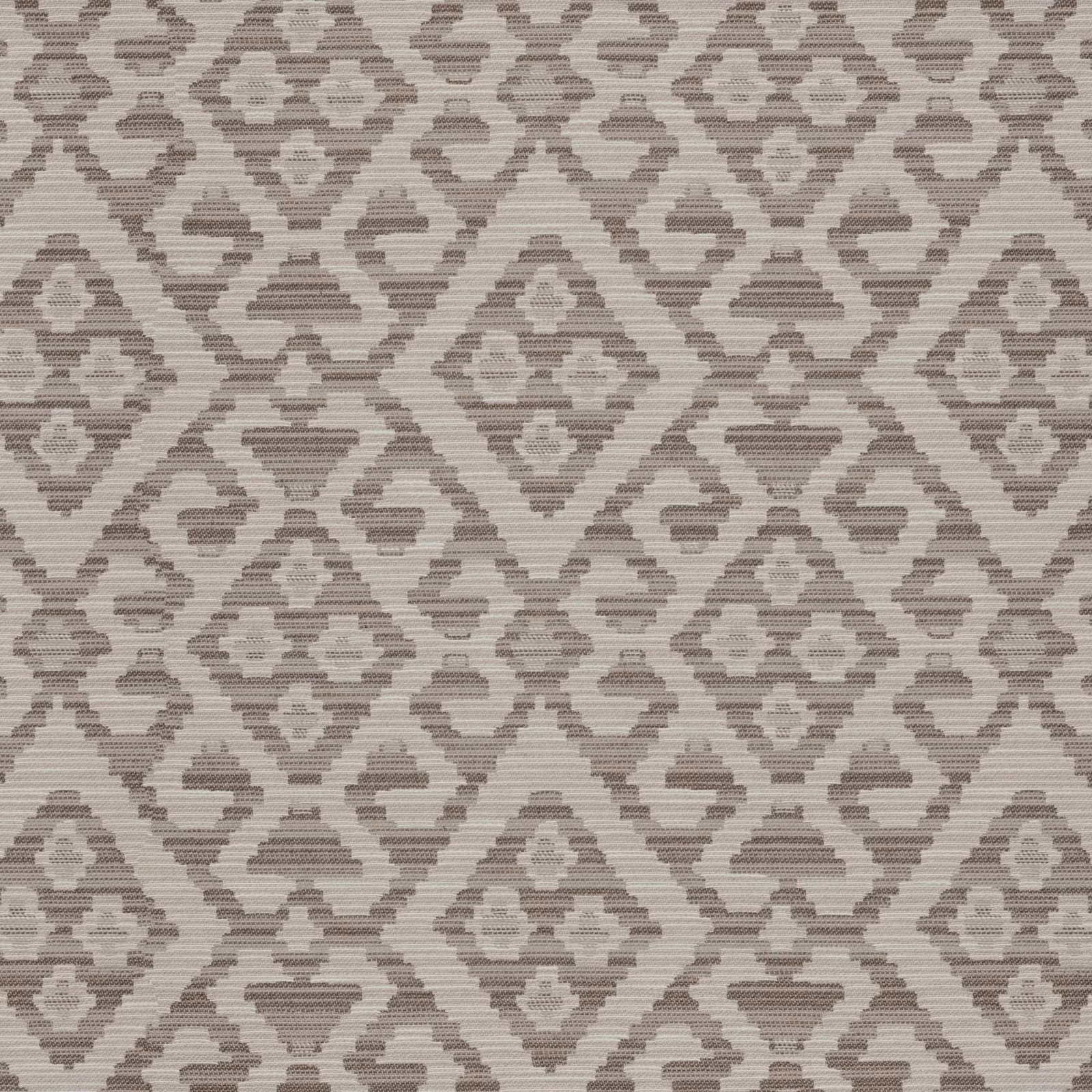 Stone taupe woven fabric with repeating diamond motifs and horizontal rib texture