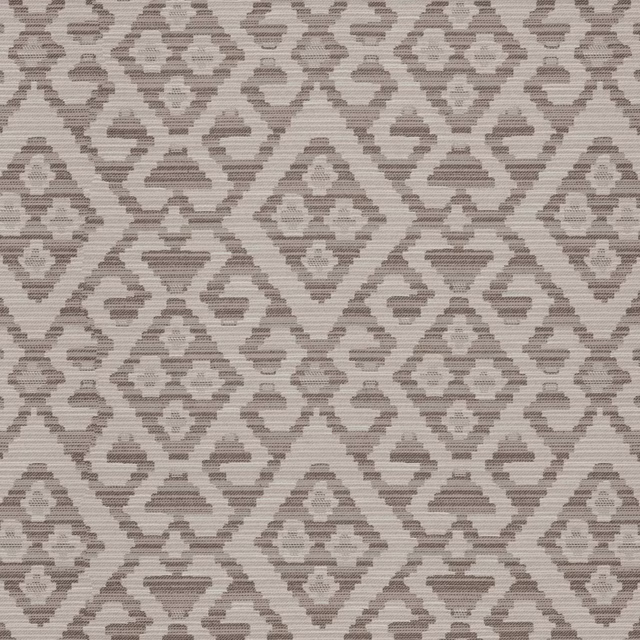 Stone taupe woven fabric with repeating diamond motifs and horizontal rib texture