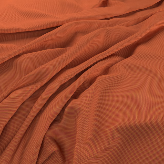 Burnt tangerine fabric with a fine micro-check weave falling into soft folds