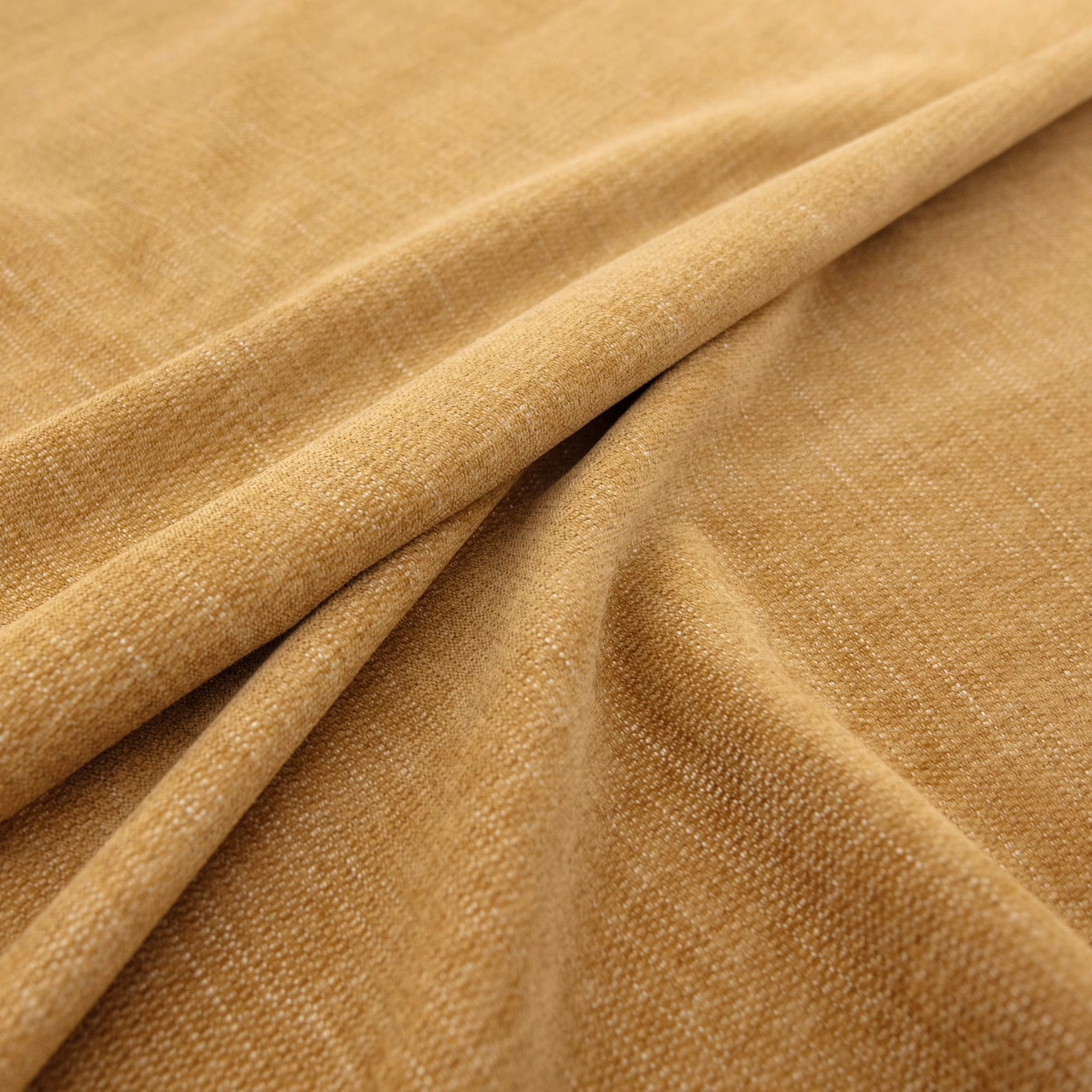 Burnished camel-gold woven fabric shown in softly raised overlapping folds