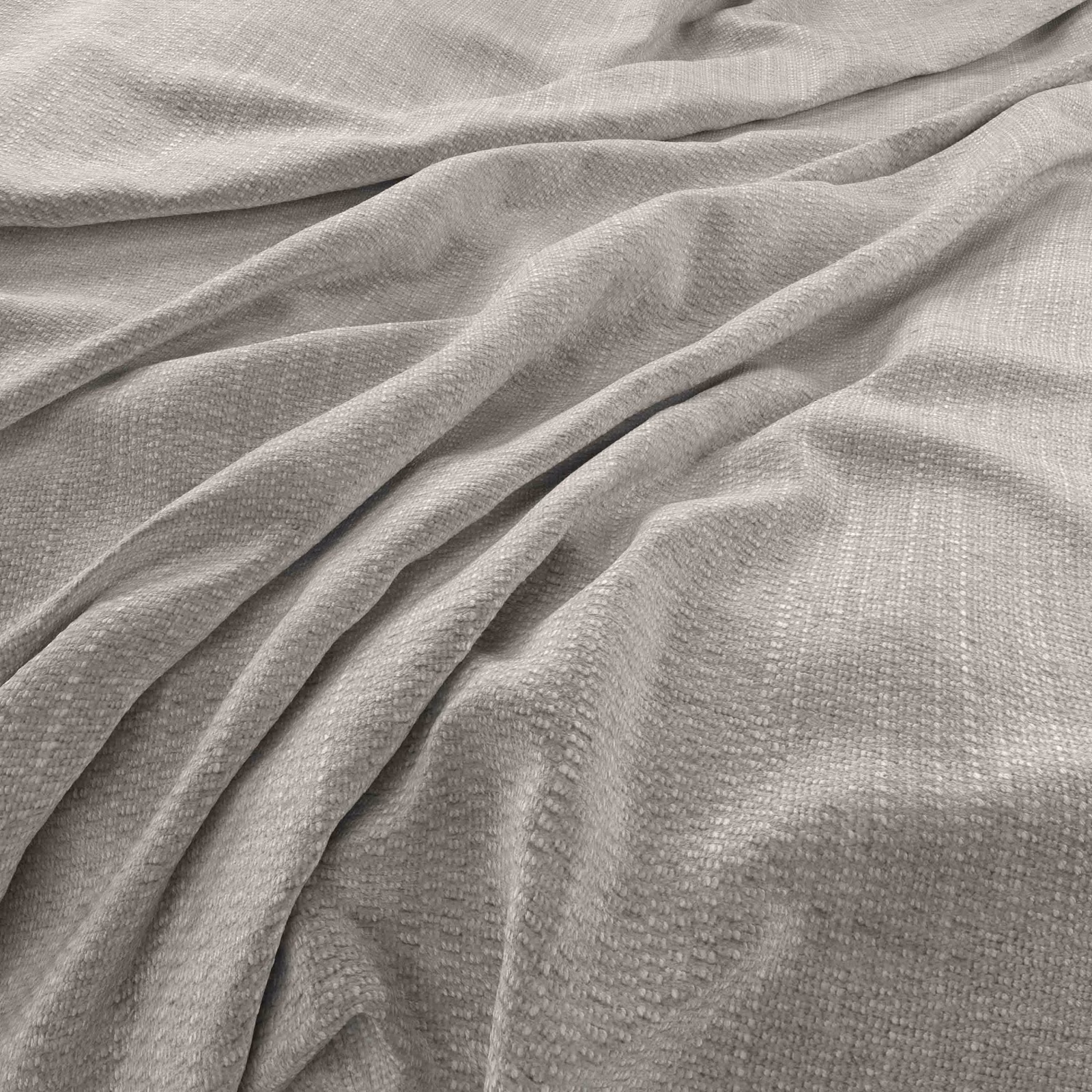 Pale cloud-grey woven textile with fine pebbled texture falling into soft folds
