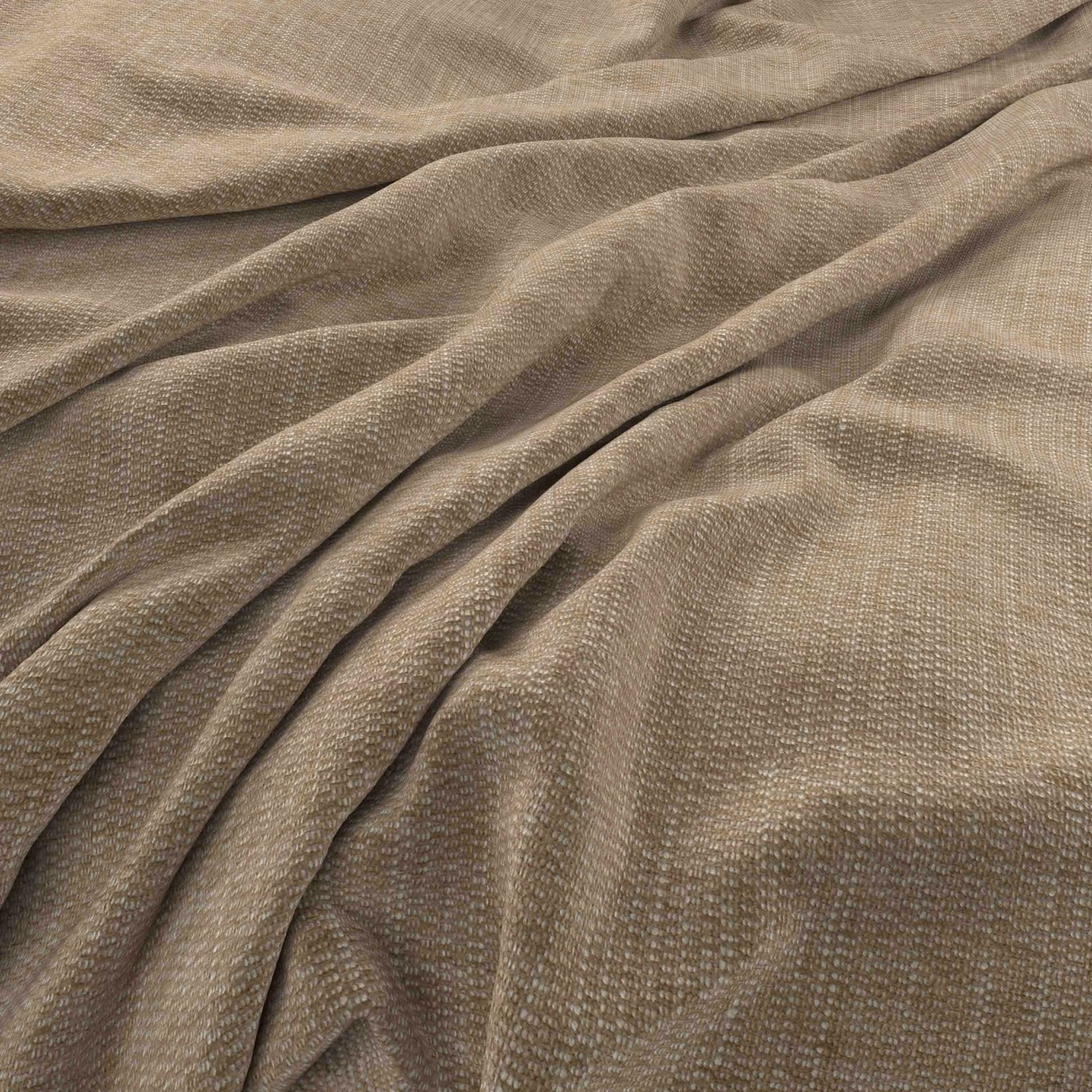 Warm taupe Bergamo Linen showing a fine crosshatch weave in gathered folds