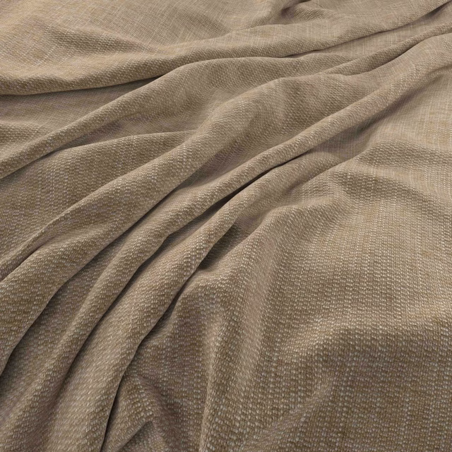 Warm taupe Bergamo Linen showing a fine crosshatch weave in gathered folds