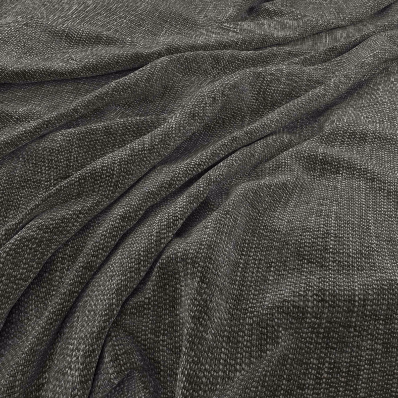 Deep pine-green woven fabric with fine pebbled texture in soft gathered folds