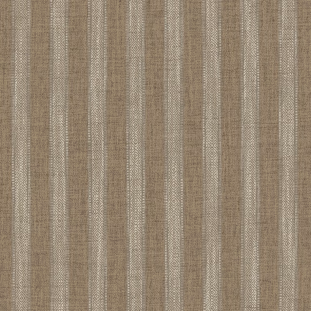 Warm taupe Berland fabric with narrow vertical diamond-patterned stripes and a dry woven texture
