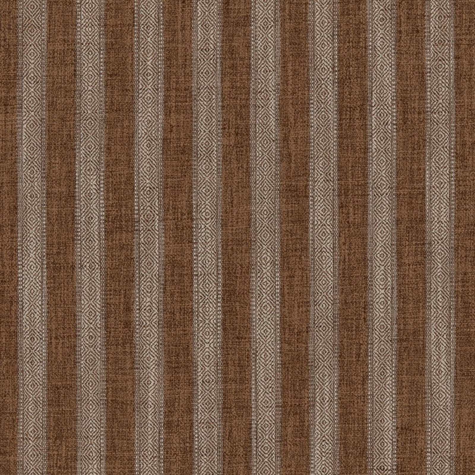 Warm brown woven stripes with taupe diamond motifs and subtle surface texture