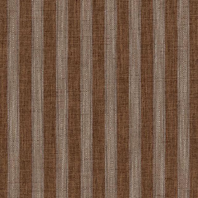 Warm brown woven stripes with taupe diamond motifs and subtle surface texture