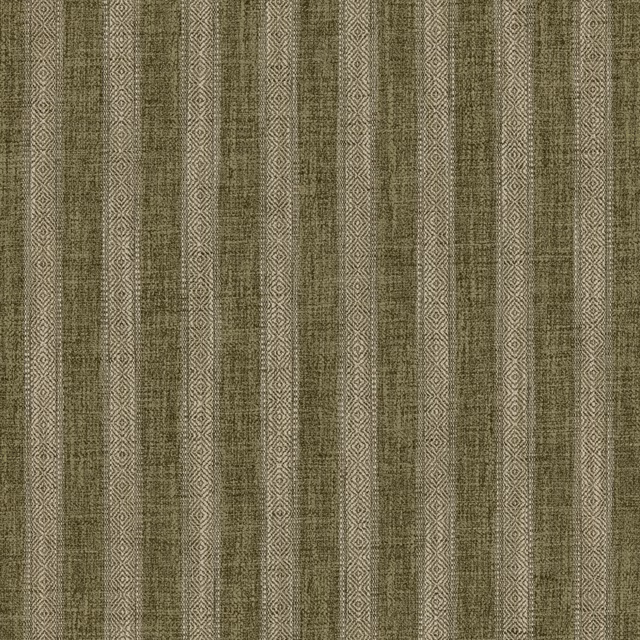 Muted olive-green woven fabric with vertical diamond-patterned stripes and softly mottled texture