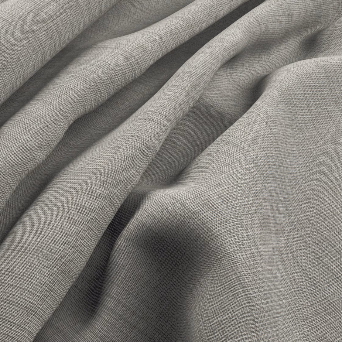 Soft ash-grey crosshatched weave draped in broad, fluid folds