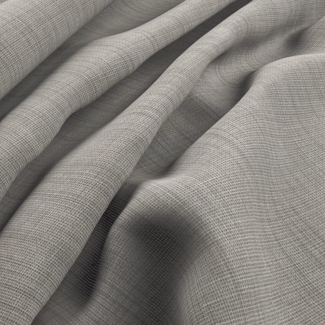 Soft ash-grey crosshatched weave draped in broad, fluid folds