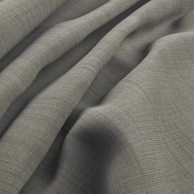 Soft grey-beige crosshatch fabric shown in close-up, draped into textured folds