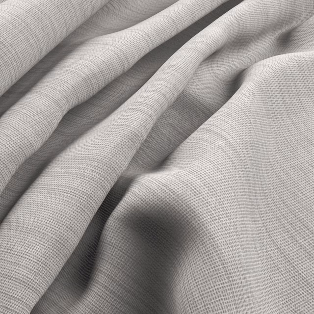 Cool snow-white fabric with a fine grey crosshatch weave in softly folded drapery