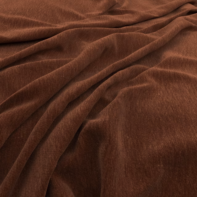 Warm brick-brown plush fabric with rippled folds and directional soft sheen