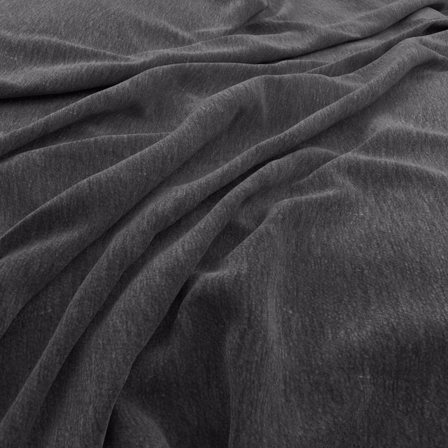 Deep charcoal-grey fabric with fine pile, softly catching light across draped folds