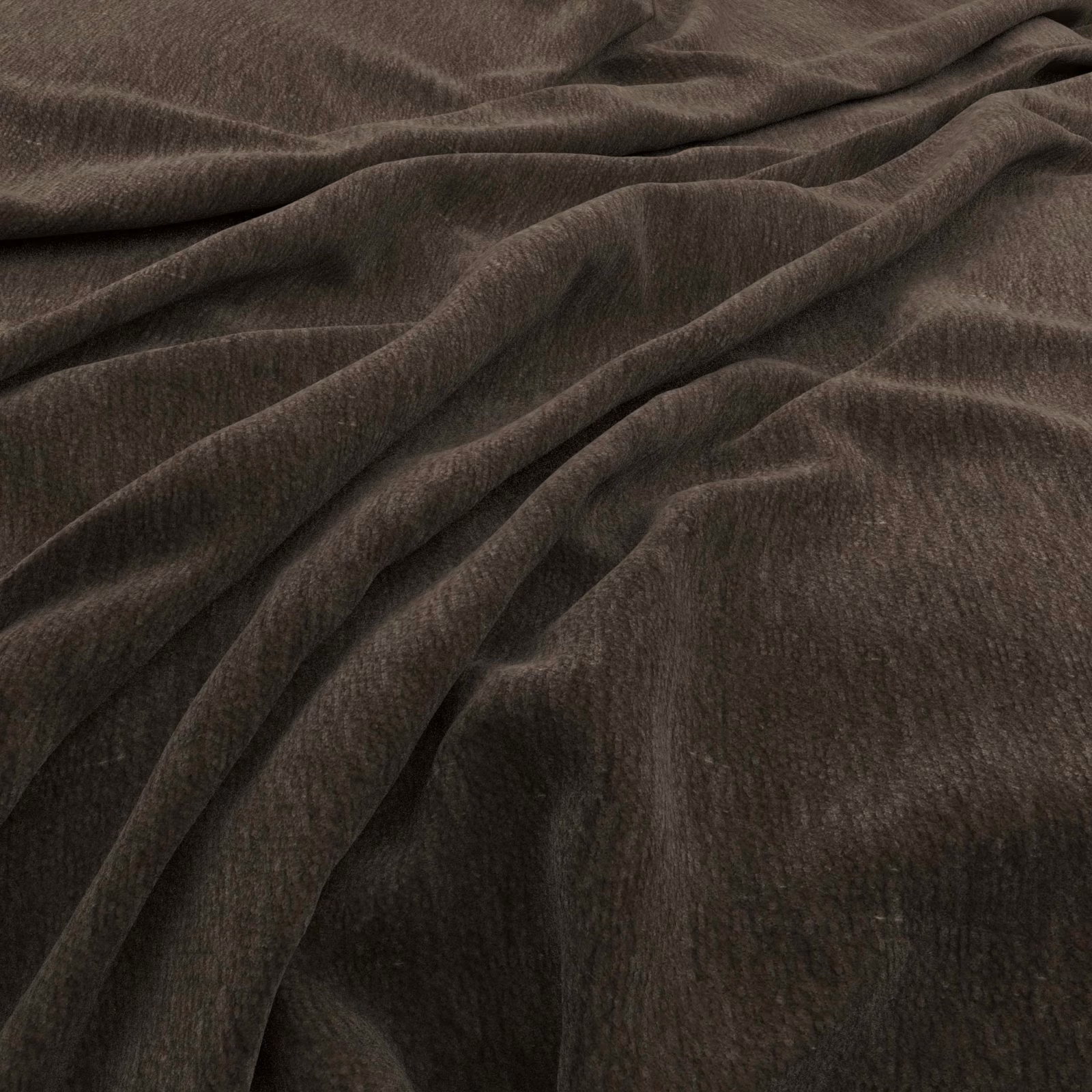 Deep coyote-brown fabric with fine brushed ribbing folded into soft, shaded drapes