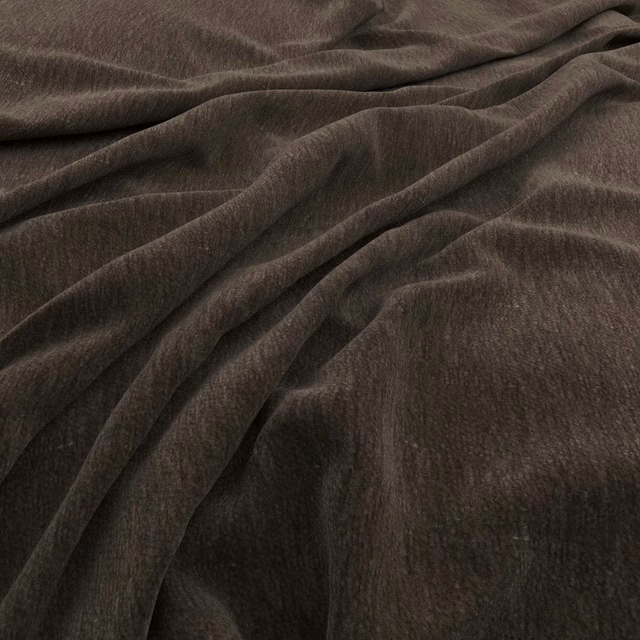Deep coyote-brown fabric with fine brushed ribbing folded into soft, shaded drapes