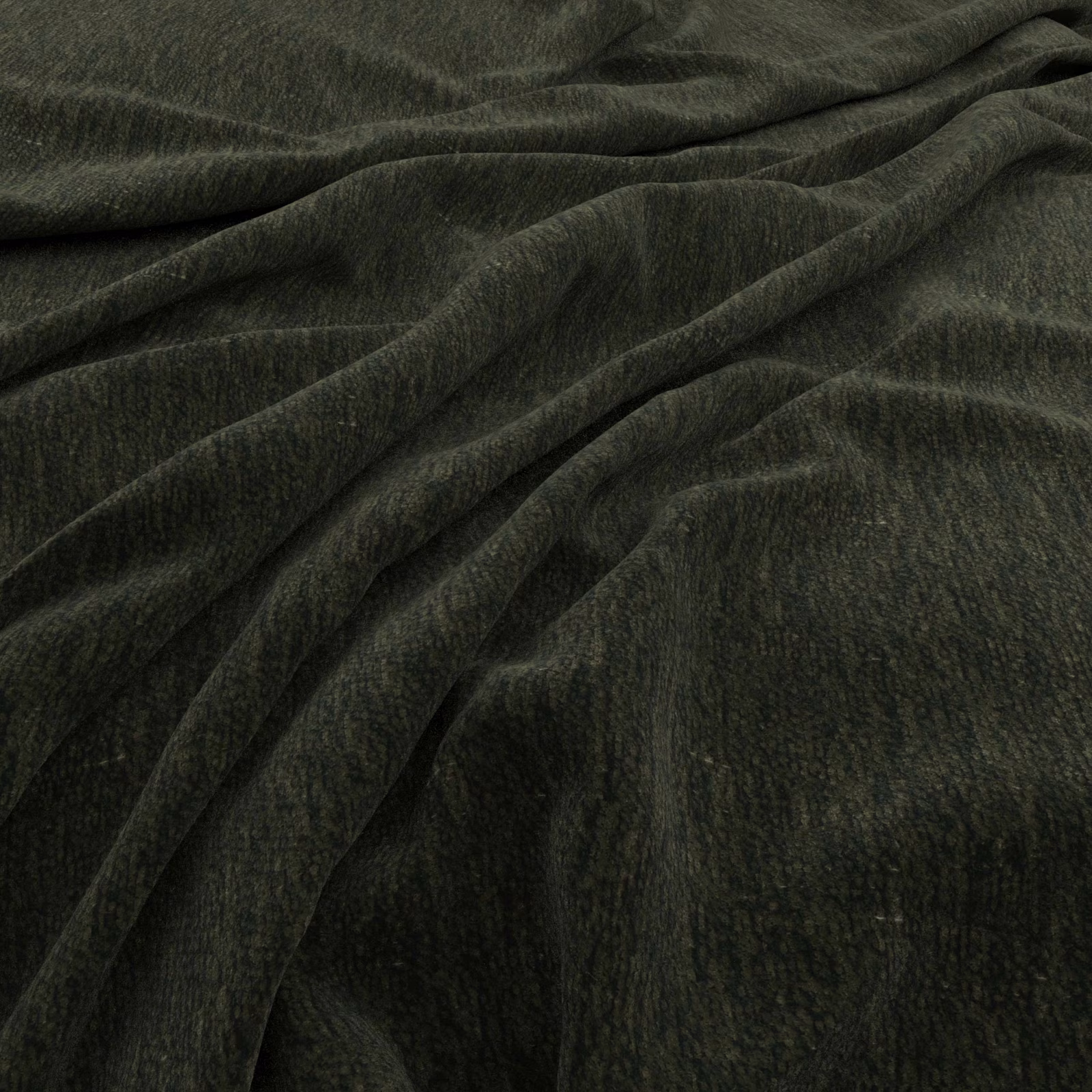 Deep fern-green textile with fine vertical texture, softly gathered into broad folds