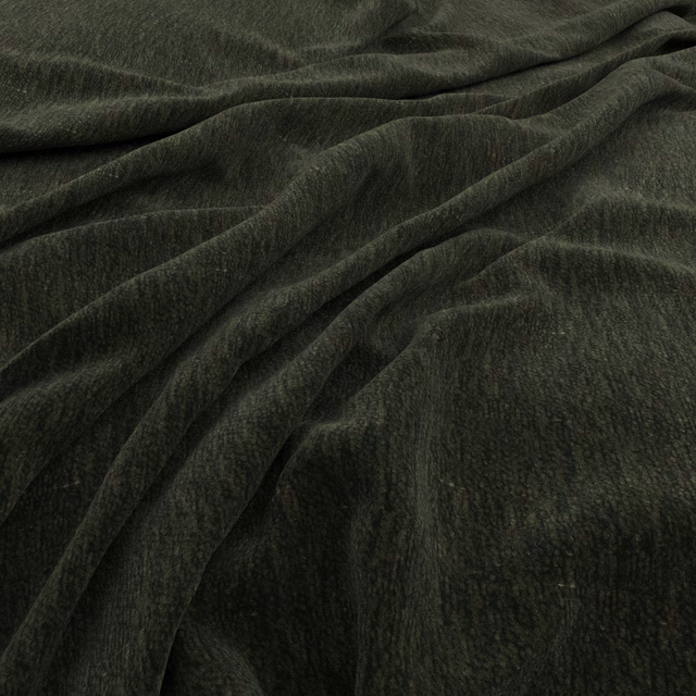 Deep fern-green textile with fine vertical texture, softly gathered into broad folds