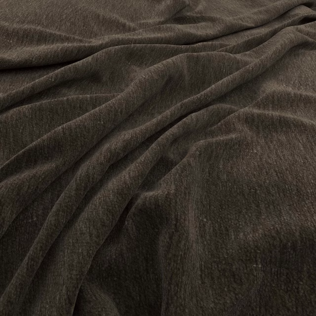 Deep charcoal-taupe velvet-like fabric with fine pile and softly folded drape