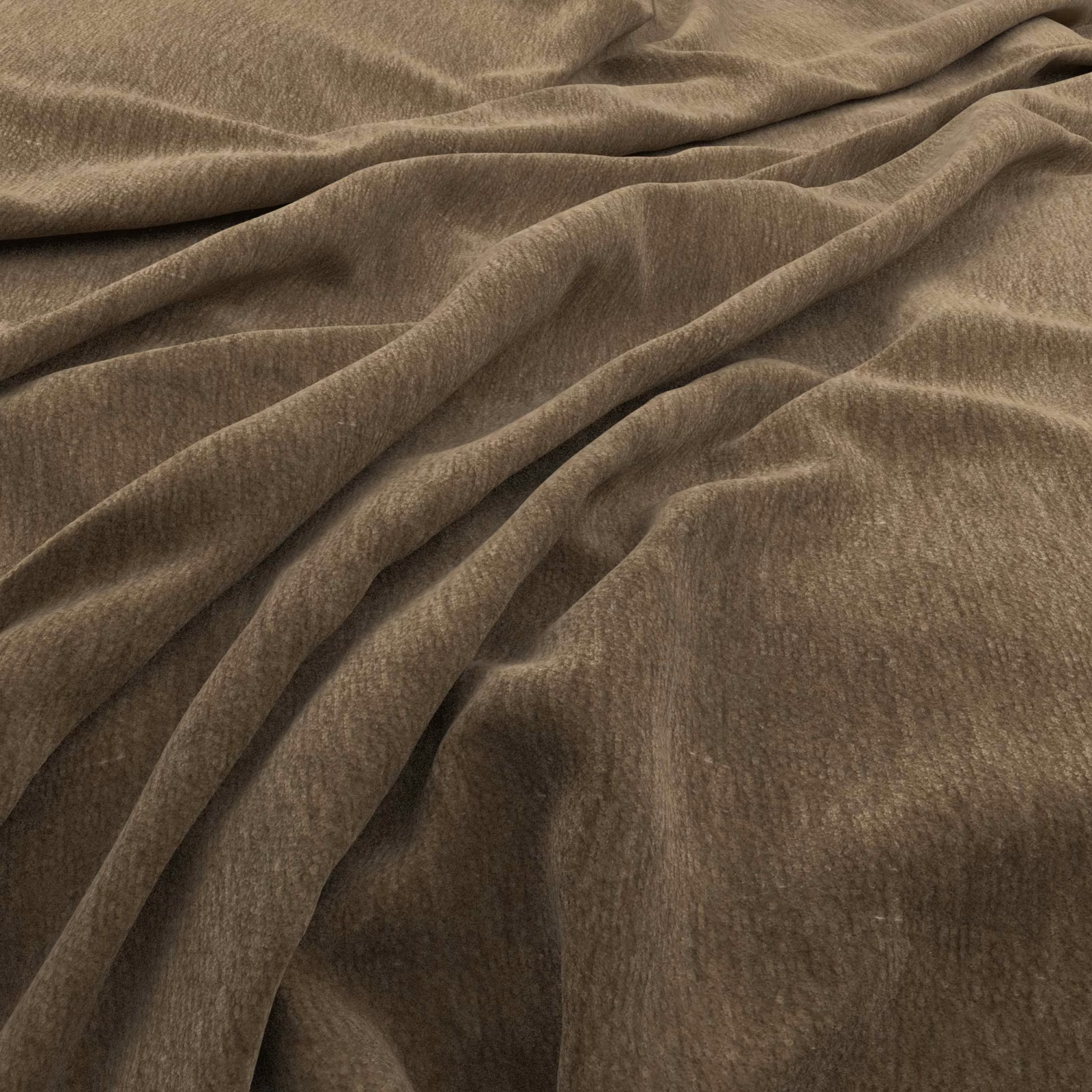 Warm khaki-brown plain fabric with soft nap and directional sheen in folds